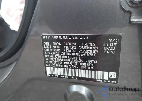 2021 Honda Hr-V Awd Sport from USA, damaged, VIN 3CZRU6H19MM727212